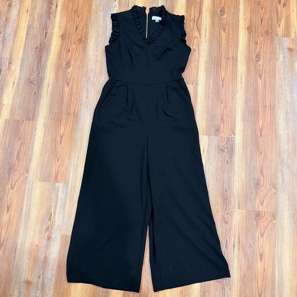 Calvin Klein Black Ruffle V-Neck Wide Leg Jumpsuit - Size 6 - Picture 3 of 10